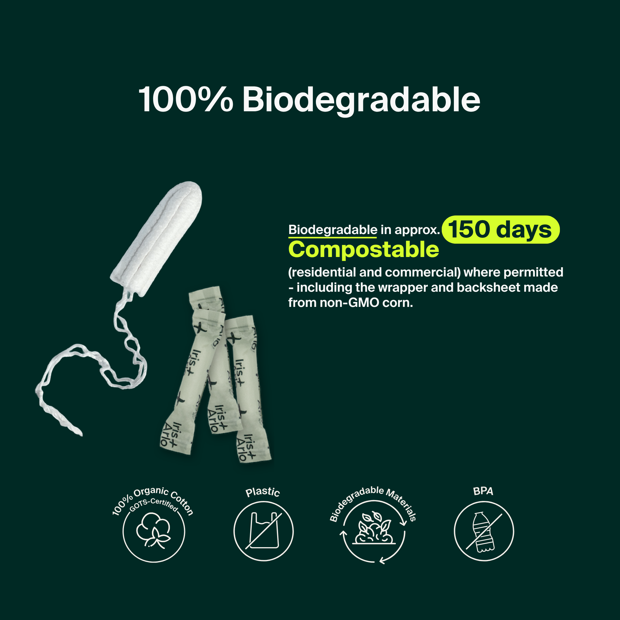 100% Organic Cotton Non-Applicator Tampons - Regular