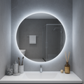 HaloLux Round LED Bathroom Mirror — Edge Back-Lit Halo, Dimmable Touch (Warm/Neutral/Cool), Hardwired | 24″, 28″, 32″