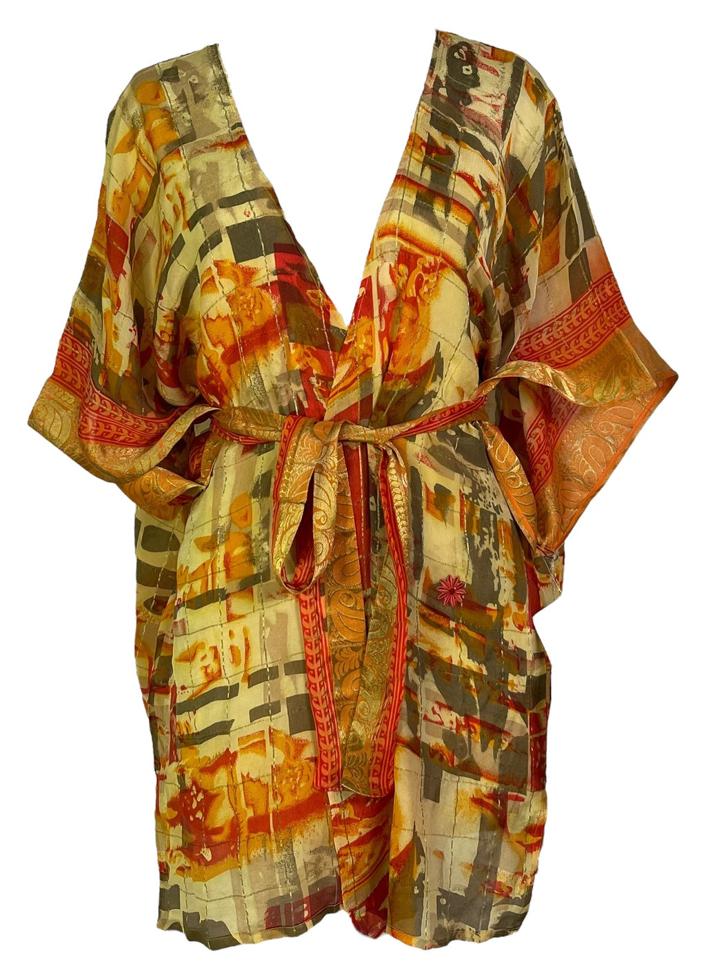PRG6898 Sheer Avatar Pure Silk Kimono-Sleeved Jacket with Belt