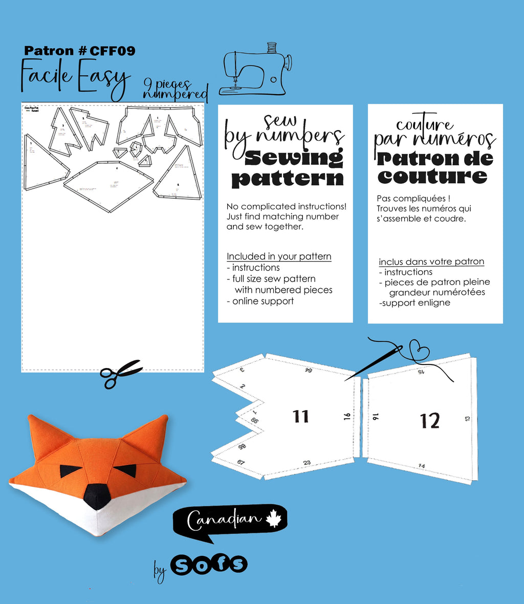 Sewing Patterns Cute Face Fox– Sew by Numbers Plush Pattern - Made in Canada