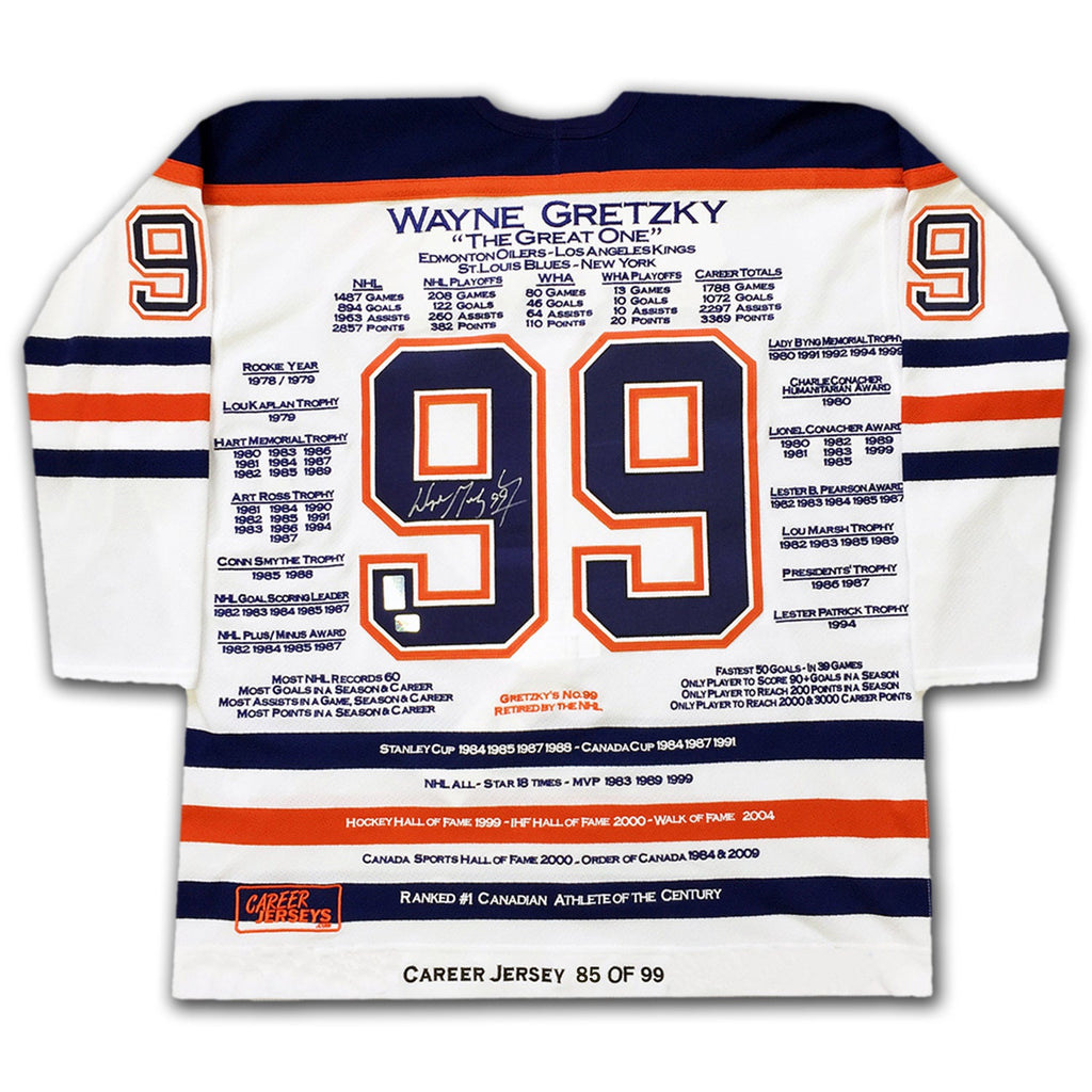 WAYNE GRETZKY CAREER JERSEYS PAIR MATCHING LTD ED 85 OF 99 - CUP YEAR - UPPER DECK COA - SIGNED (SIZE L OR XL)