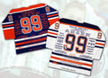 WAYNE GRETZKY CAREER JERSEYS PAIR MATCHING #88 OF 99 (SIZE L OR XL) - UPPER DECK COA - AUTOGRAPHED NHL COLLECTIBLES - EDMONTON OILERS WHITE AND BLUE JERSEYS - STANLEY CUP YEAR - LIMITED EDITION