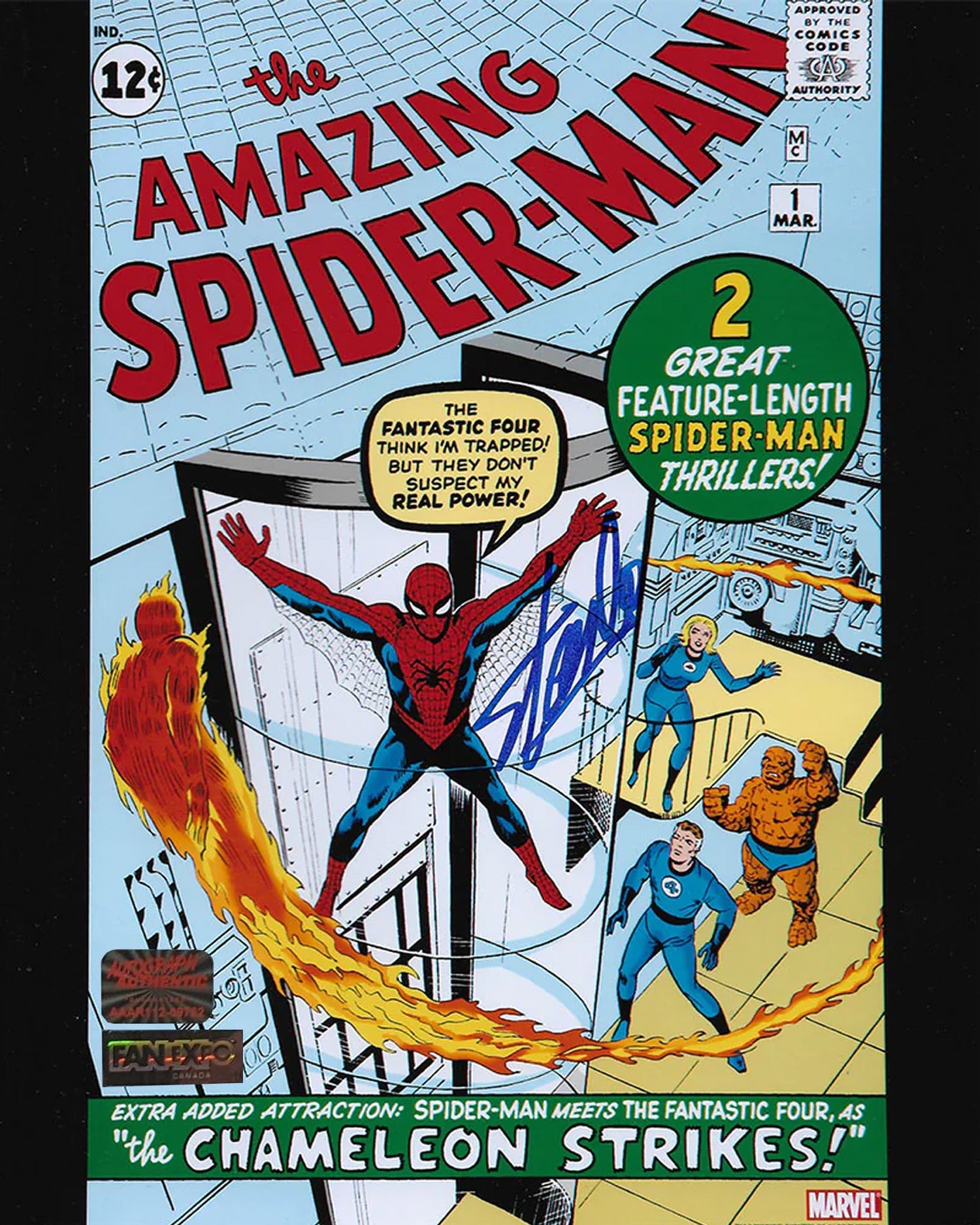 STAN LEE SIGNED 8" X 10" AMAZING SPIDER-MAN #1 COMIC COVER – MARVEL AUTOGRAPHED COLLECTIBLE