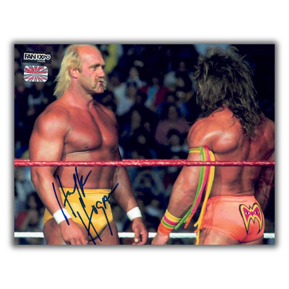 HULK HOGAN AUTOGRAPHED 8X10 WRESTLING MATCH PHOTOGRAPH HAND SIGNED ARENA ACTION IMAGE
