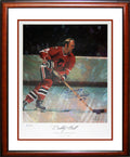 BOBBY HULL AUTOGRAPHED FRAMED LITHOGRAPH – LIMITED EDITION 7 OF 909 – CHICAGO BLACKHAWKS NHL COLLECTIBLE (27" X 23")