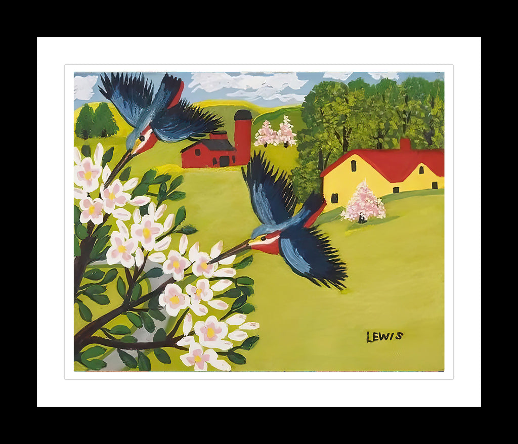 FRAMED ART PRINT BY MAUD LEWIS HUMMINGBIRDS FOLK ART PAINTING FLAT STYLE WALL DECOR 24 X 28 INCHES