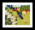 FRAMED ART PRINT BY MAUD LEWIS HUMMINGBIRDS FOLK ART PAINTING FLAT STYLE WALL DECOR 24 X 28 INCHES