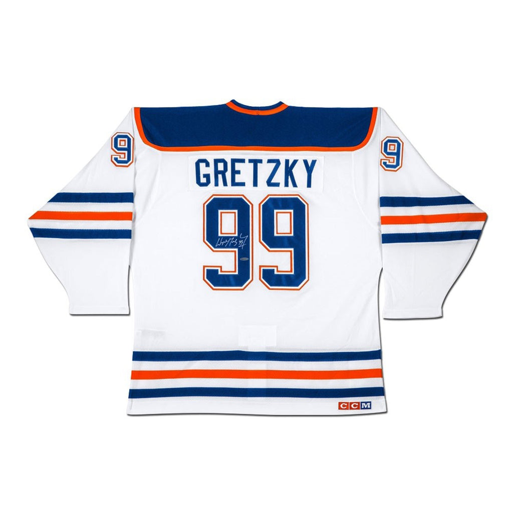 WAYNE GRETZKY AUTOGRAPHED EDMONTON OILERS WHITE JERSEY – UDA COA – THE GREAT ONE SIGNED NHL HOCKEY COLLECTIBLE (SIZE L OR XL)