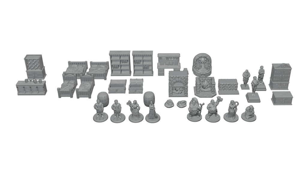 28mm Village Furniture & NPC Set – RPG Tavern Decor